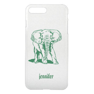 Monogramed Hunter Green Elephant Line Drawing iPhone 8 Plus/7 Plus Case