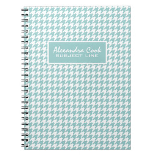 Monogramed Light Blue & White Houndstooth Pattern Notebook