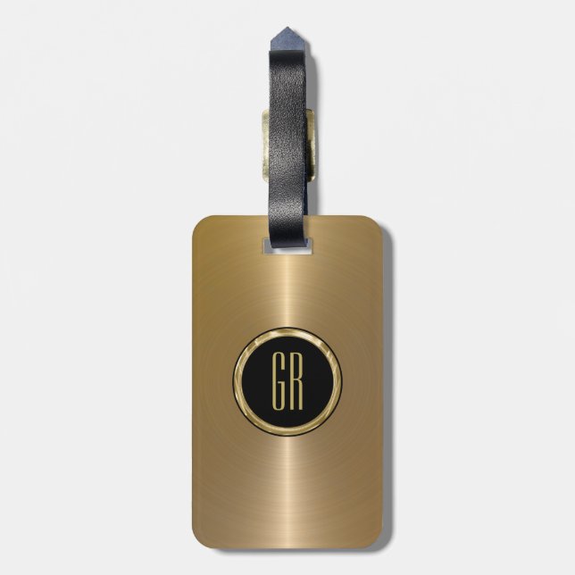 Monogramed Metallic Gold Stainless Steel Look Luggage Tag (Back Vertical)
