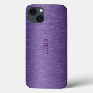 Monogramed Metallic Purple Brushed Aluminium Look iPhone 13 Case