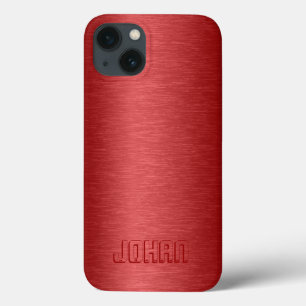 Monogramed Metallic Red Brushed Aluminium Look Cas iPhone 13 Case
