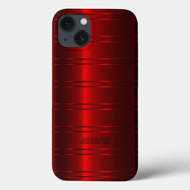 Monogramed Metallic Red Stripes Pattern Case-Mate iPhone Case (Back)