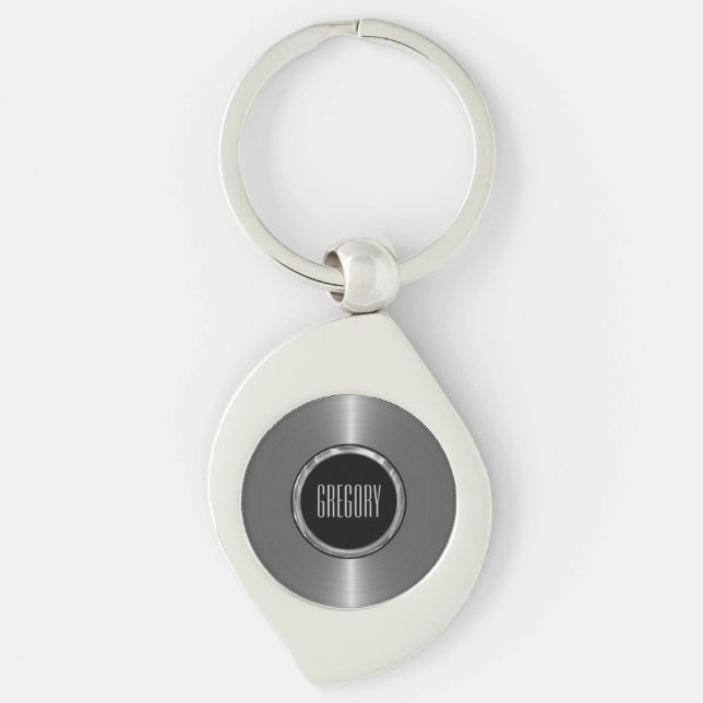 Monogramed Metallic Silver Stainless Steel Look Key Ring (Front)