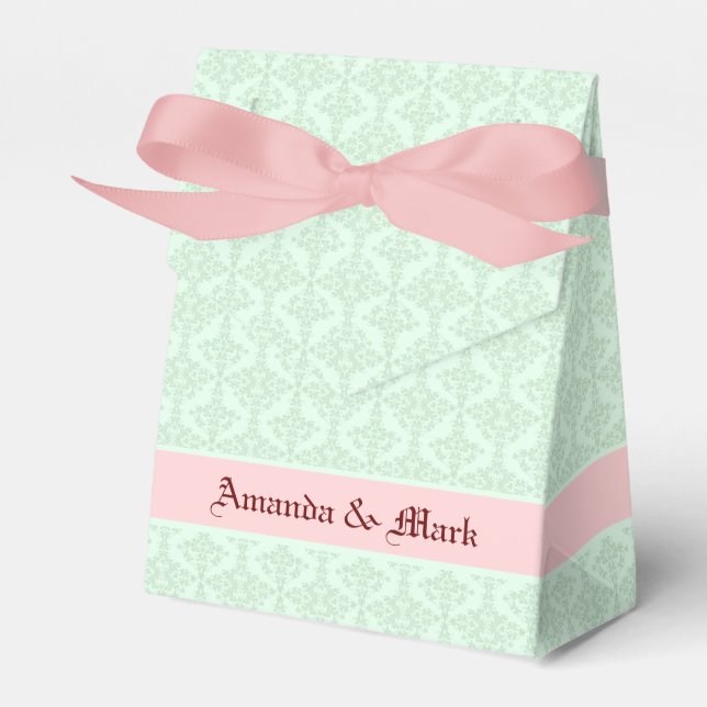 Monogramed Mint-Green Floral Damasks 2 Favour Box (Front Side)