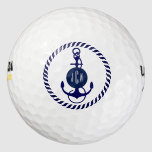 Monogramed Navy Blue Nautical Boat Anchor Golf Balls