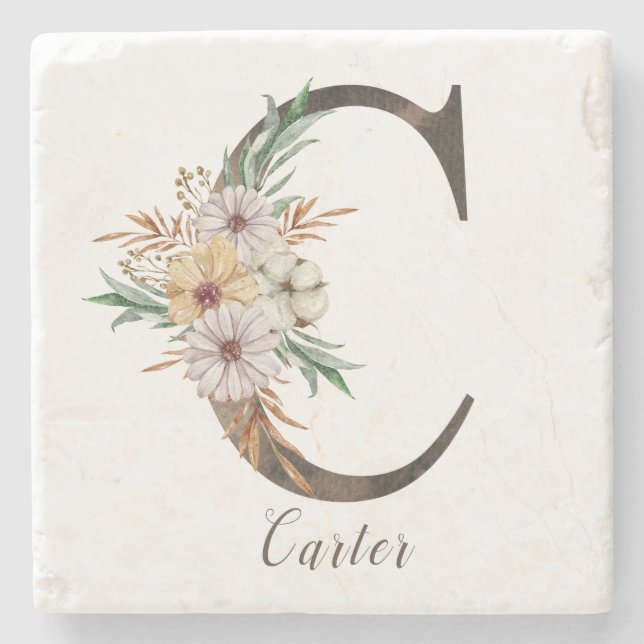 Monogramed Personalised Stone Coaster - Initial C (Front)