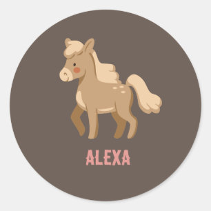 Monogramed Personalized Pony Equestrian Horse Girl Classic Round Sticker