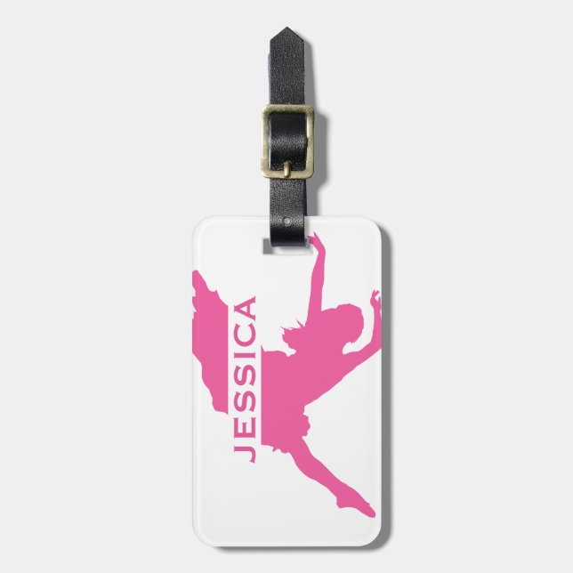 Monogramed Pink And White Dancer 2 Luggage Tag (Front Vertical)