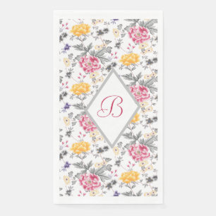 Monogramed Pink And Yellow Roses Paper Napkin