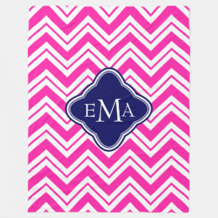 Monogramed Pink Blue And White Zigzag Chevron 2 Fleece Blanket