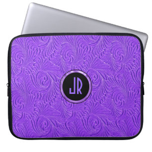 Monogramed Purple Embossed Floral Damasks Laptop Sleeve