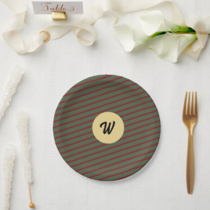 monogramed Red and green Stripped pattern Paper Plate