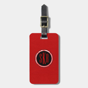 Monogramed Red Faux Leather Look Luggage Tag