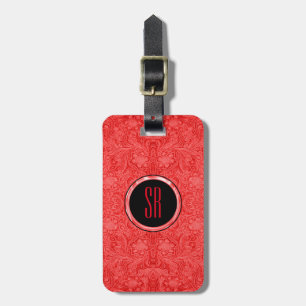 Monogramed Red Faux Suede Leather Look Luggage Tag