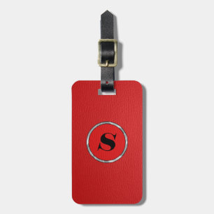 Monogramed Red Leather Look Luggage Tag