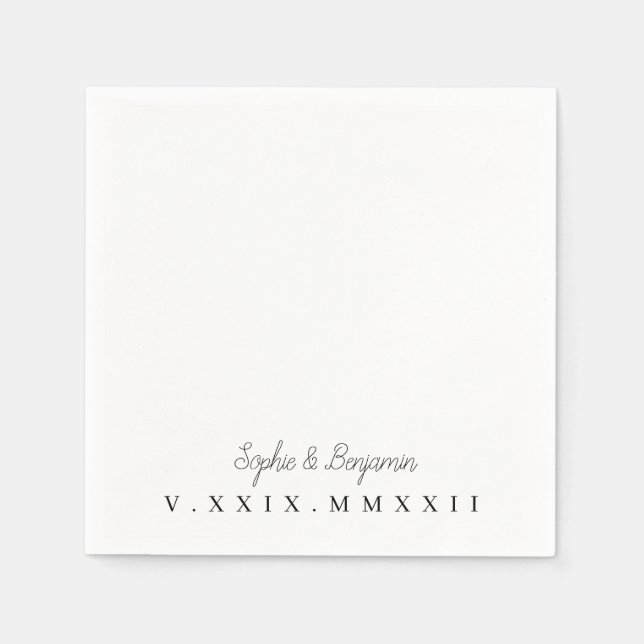 Monogramed | Roman Numeral Wedding Date  Napkin (Front)