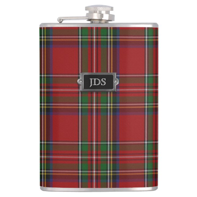 Monogramed Royal Stewart Tartan Plaid Flask (Front)