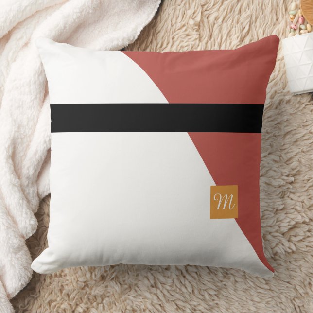 Monogramed Rust Gold Colour Blocked Cushion (Blanket)