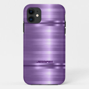 Monogramed Shiny Metallic Purple Stripes iPhone 11 Case
