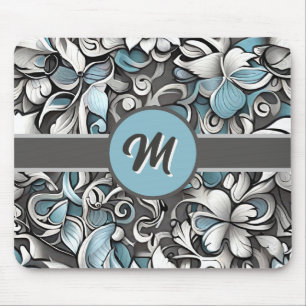 Monogramed Teal Grey Abstract  Mouse Mat