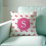 Monogramed Tropical Pink Flamingo Pattern Cushion<br><div class="desc">Looking for gifts for her that are both stylish and personal? This personalized monogram throw pillow features my original hand-painted pink flamingo watercolor artwork in a cute tropical pattern, making it one of the most unique birthday gifts for her. Designed with a modern serif initial framed in a customizable solid...</div>