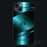 Monogramed Turquoise Green Faux Metallic Design iPhone 13 Case<br><div class="desc">Elegant turquoise green faux metallic design, stainless steel look with dynamic lines. Customisable and optional monogram. It is available on other products. Not real metal but image of metallic texture. If you need any help customising, changing colour, or anything else to any of my designs, contact ArtOnWear designer.Free text formatting...</div>