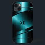 Monogramed Turquoise Green Faux Metallic Design iPhone 13 Case<br><div class="desc">Elegant turquoise green faux metallic design, stainless steel look with dynamic lines. Customisable and optional monogram. It is available on other products. Not real metal but image of metallic texture. If you need any help customising, changing colour, or anything else to any of my designs, contact ArtOnWear designer.Free text formatting...</div>