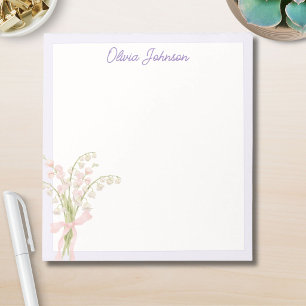 Monogramed Watercolor Lily of The Valley Floral Notepad