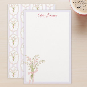 Monogramed Watercolor Lily of The Valley Floral Stationery
