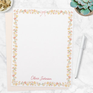 Monogramed Watercolor Yellow Pink Flowers Floral Custom Letterhead