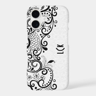 Monogramed White & Black Floral Lace & Damasks