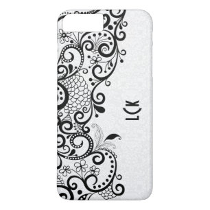 Monogramed White & Black Floral Lace & Damasks iPhone 8 Plus/7 Plus Case