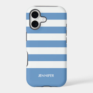 Monogramed White Stripes Sky Blue Background