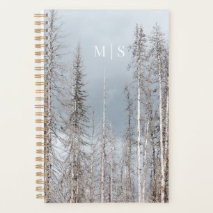 Monogramed White Winter Trees On Dusty Blue Sky Planner
