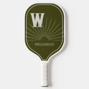 Monogramed with Sunburst & name Olive green Pickleball Paddle
