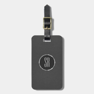Monogramed Worn-Out Grey Leather Look Luggage Tag