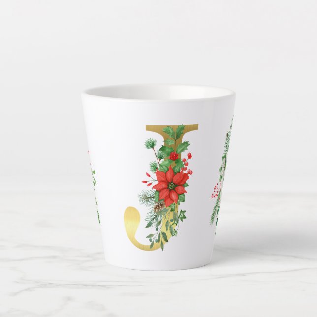 Monogramed Xmas Latte Mug-Gold Letter Latte Mug (Front)