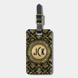 MonogramedBlack & Gold Vintage Floral Damasks 2 Luggage Tag