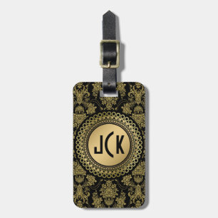 MonogramedBlack & Gold Vintage Floral Damasks Luggage Tag