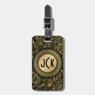 MonogramedBlack & Gold Vintage Floral Paisley Luggage Tag