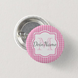 Monogramm Dein Name rosa kariert 3 Cm Round Badge