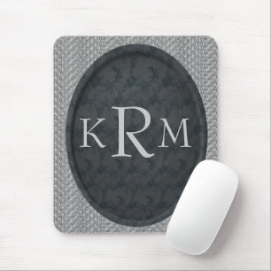 Monogramm Initials Black Floral Personalised Mouse Mat