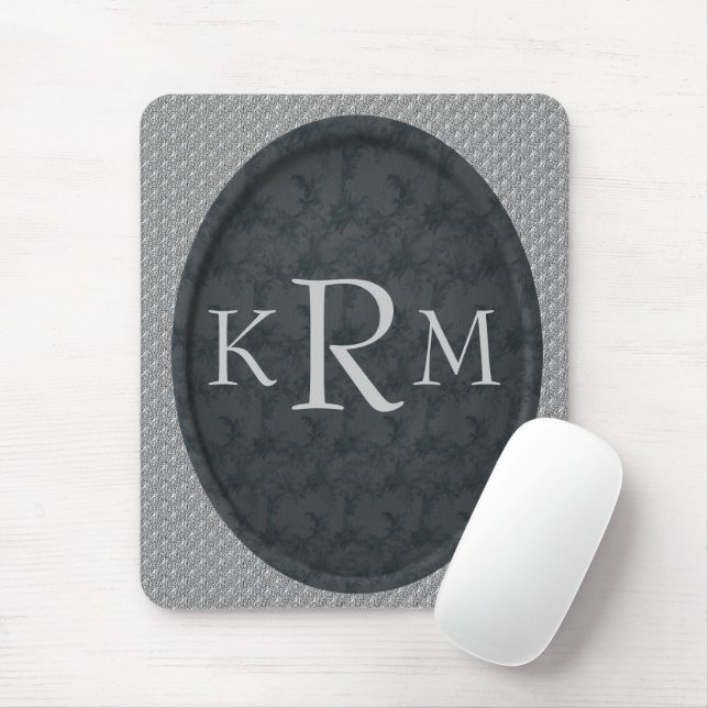 Monogramm Initials Black Floral Personalised Mouse Mat (With Mouse)