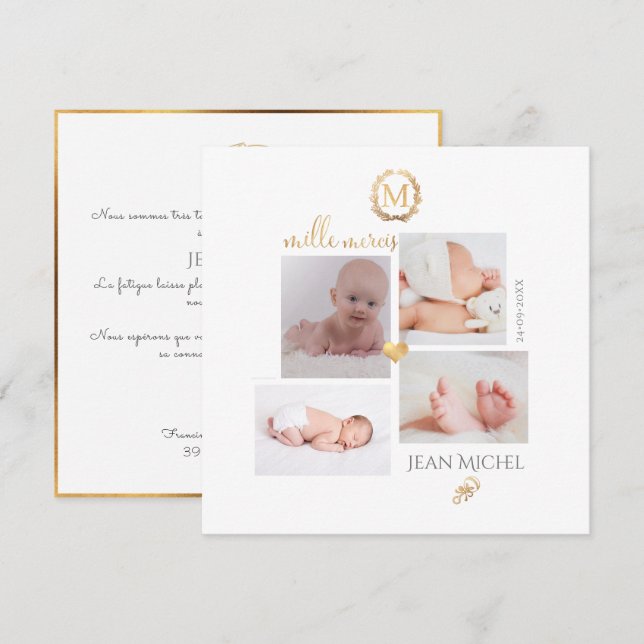 Monogramme de bricolage en D'or Remerciement cards (Front/Back)
