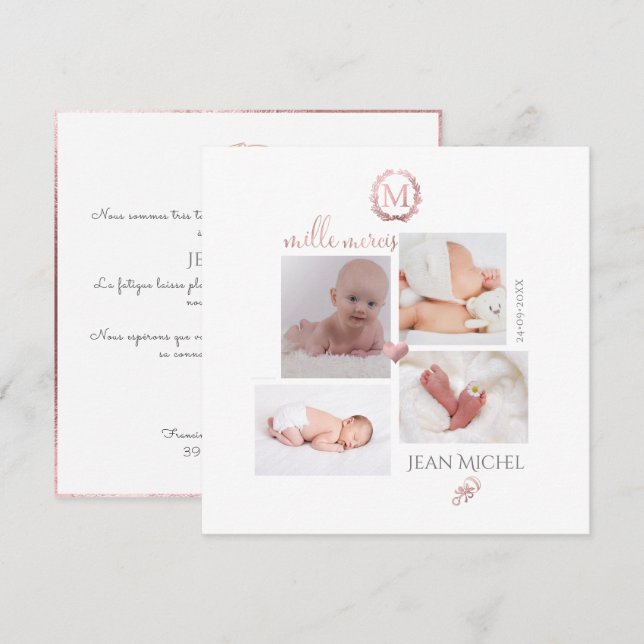 Monogramme de bricolage en D'or  Remerciement Invitation (Front/Back)