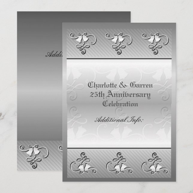 Monogrammed 25th Anniversary Silver Invitation (Front/Back)
