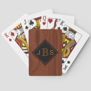 Monogrammed 3 Letters   Mahogany Woodgrain Look Playing Cards