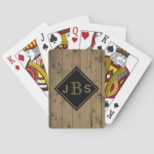 Monogrammed 3 Letters   Rustic Barn Wood Texture Playing Cards