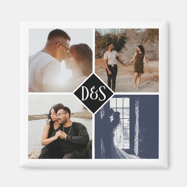 Monogrammed 4 Photo Custom Collage Personalized Magnet (Front)