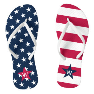 Monogrammed 4th of July Stars Stripes Flip Flops